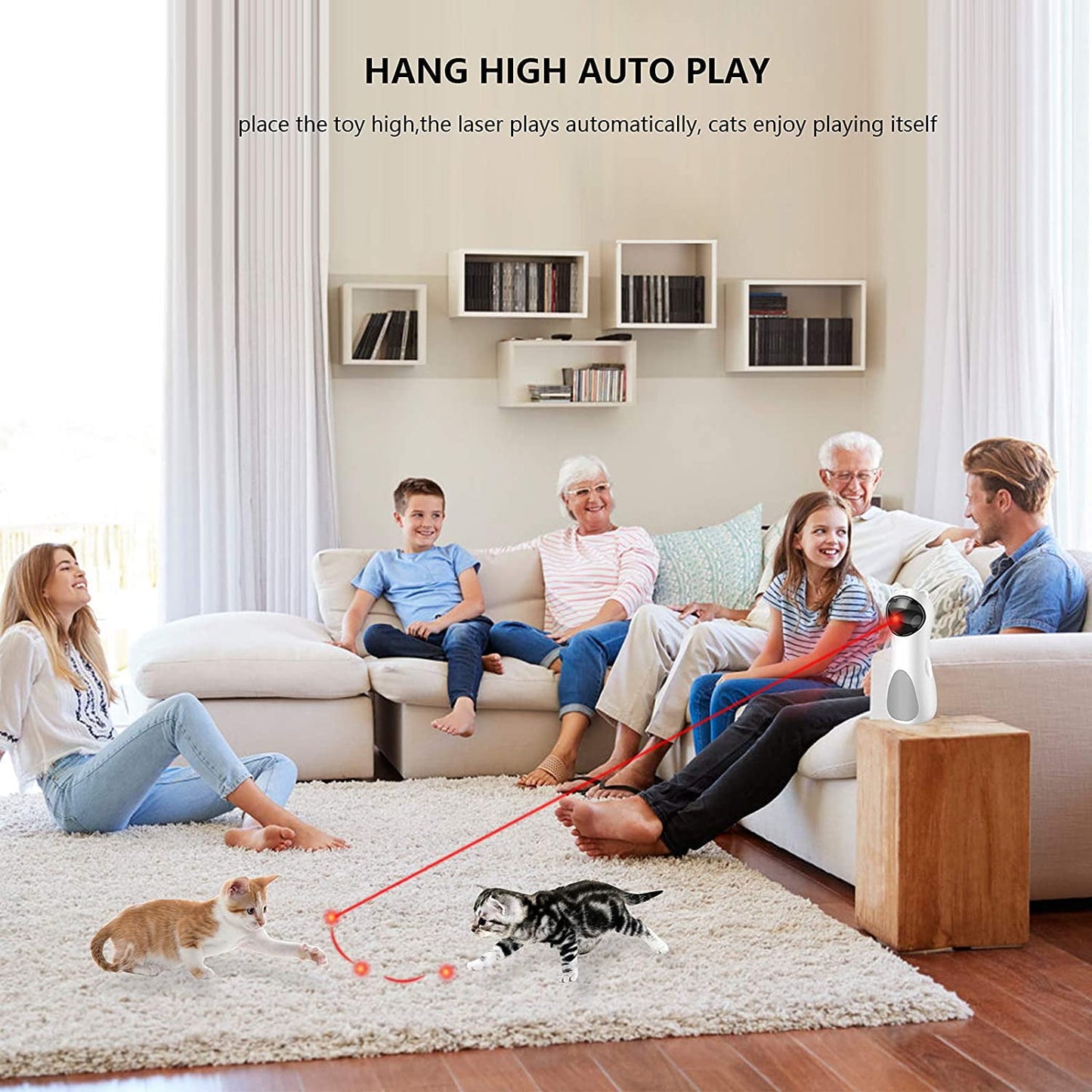 Cat Laser Toy - Automatic Placing, High-5 Circling Ranges, 3 Modes, USB Interactive Toy for Cats & Dogs - Indoor Training & Exercise