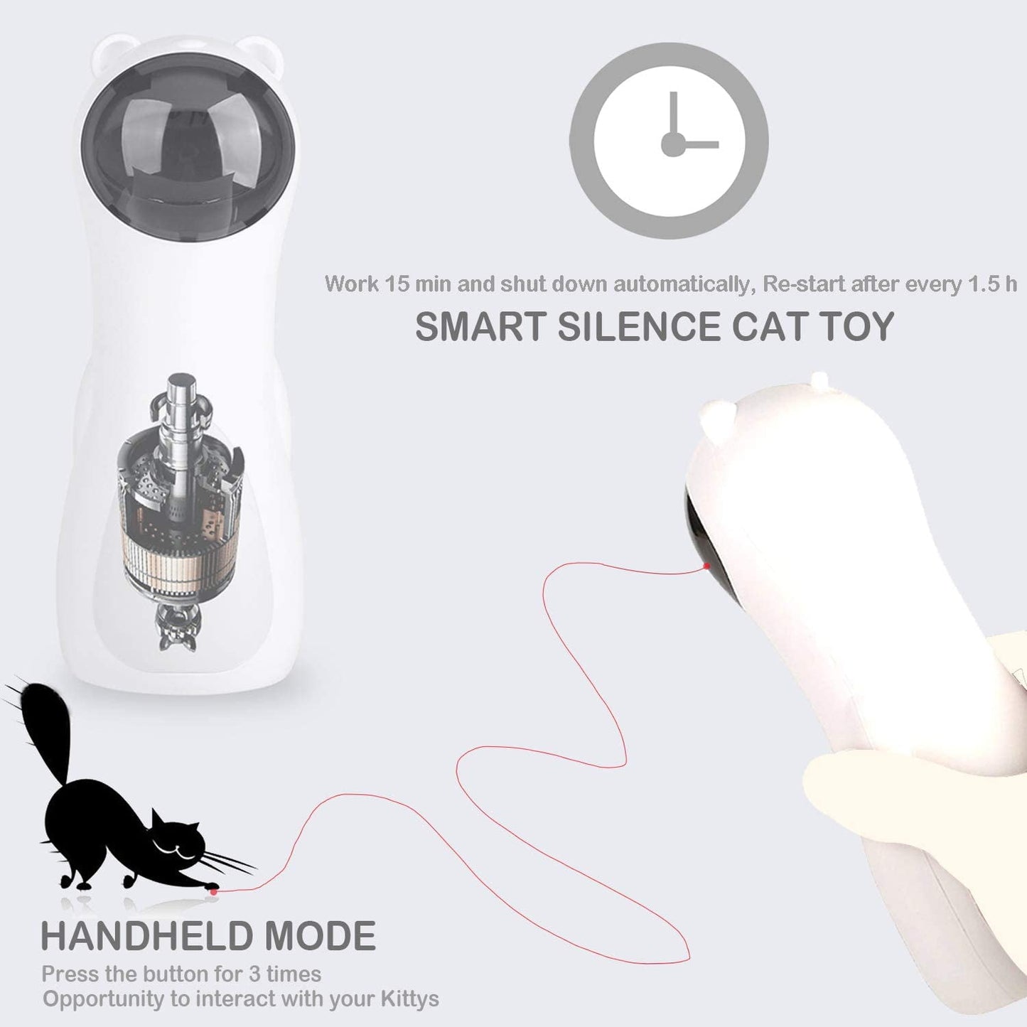 Cat Laser Toy - Automatic Placing, High-5 Circling Ranges, 3 Modes, USB Interactive Toy for Cats & Dogs - Indoor Training & Exercise