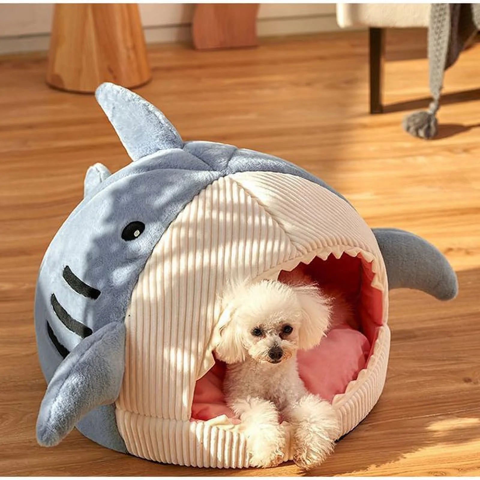 Shark Shape Large Cat Bed with Removable Washable Pillow, Blue