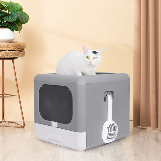  Foldable Top Entry Litter Box with Cat Litter Scoop Drawer 
